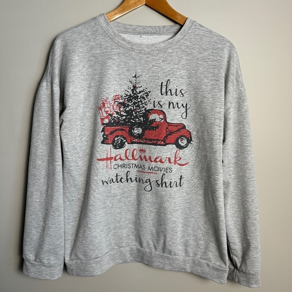Hallmark Christmas Movies Watching Shirt Gray Pullover Sweatshirt Holiday Cozy‎